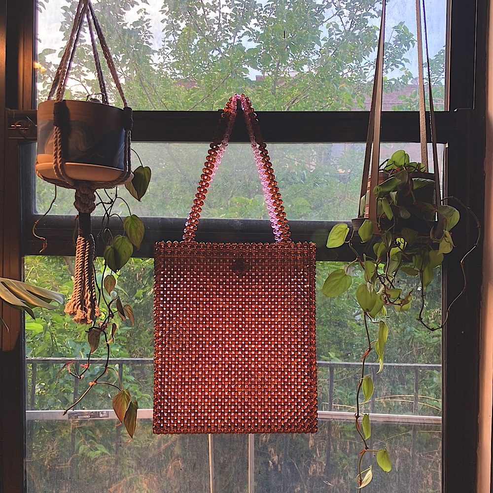 Susan Alexandra Pink and Root Beer Beaded ‘Merry’ Jumbo Tote Bag 💕🤎 - Picture 7 of 11